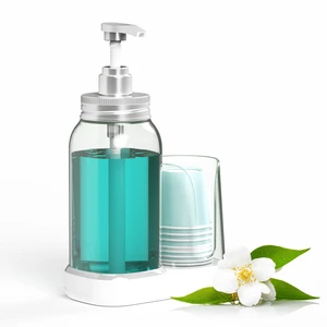 Mouthwash Dispenser for Bathroom, 25oz Mouthwash Pump Bottle with Cup Holder, Refillable Clear Blue Mouth Wash Container for All Age Groups, Large Capacity Bathroom Mouthwash Holder Set Mouthwash Dispenser for Bathroom, 25oz Mouthwash Pump Bottle with Cup Holder, Refillable Clear Blue Mouth Wash Container for All Age Groups, Large Capacity Bathroom Mouthwash Holder Set