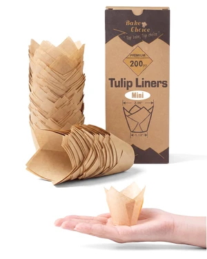 Bake Choice 200pcs Natural Mini Tulip Cupcake Liners for Baking, Unbleached | Mini Tulip Muffin Liners, Greaseproof EU Parchment Paper, for Party, Christmas, Valentines Bake Choice 200pcs Natural Mini Tulip Cupcake Liners for Baking, Unbleached | Mini Tulip Muffin Liners, Greaseproof EU Parchment Paper, for Party, Christmas, Valentines