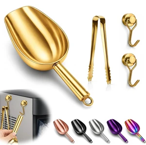 Stainless Steel Ice Scoop for Freezer with Magnetic Hook & Ice Tongs | Ice Scoop for 2.0 Nugget Ice Maker, for Kitchen Bar Party Accessories (6OZ- Gold) Stainless Steel Ice Scoop for Freezer with Magnetic Hook & Ice Tongs | Ice Scoop for 2.0 Nugget Ice Maker, for Kitchen Bar Party Accessories (6OZ- Gold)