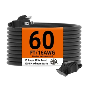 Indoor Outdoor Extension Cord Waterproof, 60 Feet 3 Prong Power Cord for Home and Garden, 16 AWG, 13A/1625W, ETL Listed Indoor Outdoor Extension Cord Waterproof, 60 Feet 3 Prong Power Cord for Home and Garden, 16 AWG, 13A/1625W, ETL Listed