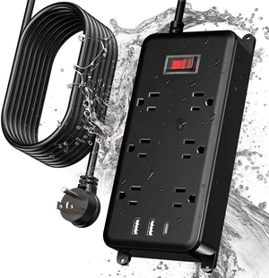 Outdoor Power Strip Weatherproof, 6FT Outdoor Extension Cord - 6 Outlets -Waterproof Surge Protector, Shockproof Overload Protection Electrical Outlet for Home/Outdoor Patio, Christmas Lights (6FT) Outdoor Power Strip Weatherproof, 6FT Outdoor Extension Cord - 6 Outlets -Waterproof Surge Protector, Shockproof Overload Protection Electrical Outlet for Home/Outdoor Patio, Christmas Lights (6FT)