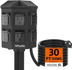 Outdoor Power Strip with Stake Waterproof, 30 FT Extension Cord, 6 Grounded Outlets for Outdoor Lights, 14 AWG, 15A/1875W, ETL Listed Outdoor Power Strip with Stake Waterproof, 30 FT Extension Cord, 6 Grounded Outlets for Outdoor Lights, 14 AWG, 15A/1875W, ETL Listed