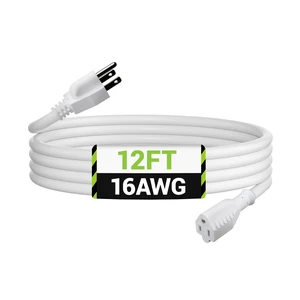 12ft Outdoor Extension Cord, 3-Prong, 16 Gauge General Purpose Power Cord, Grounded Plug, White, for Landscaping & Holiday Decorations, Home & Office, 13A ETL 12ft Outdoor Extension Cord, 3-Prong, 16 Gauge General Purpose Power Cord, Grounded Plug, White, for Landscaping & Holiday Decorations, Home & Office, 13A ETL