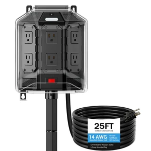25FT Outdoor Power Stake with Weatherproof Full-Cover Design | 6 grounded outlets, 14AWG cord, overload protection, stake mount & night light for outdoor power access 25FT Outdoor Power Stake with Weatherproof Full-Cover Design | 6 grounded outlets, 14AWG cord, overload protection, stake mount & night light for outdoor power access