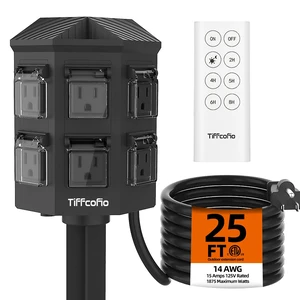 Outdoor Power Strip with 25FT Extension Cord, Remote Control Dusk to Dawn Light Timer Waterproof, 6 Grounded Outlets for Christmas Yard Inflatables and Decorations, ETL Listed Outdoor Power Strip with 25FT Extension Cord, Remote Control Dusk to Dawn Light Timer Waterproof, 6 Grounded Outlets for Christmas Yard Inflatables and Decorations, ETL Listed