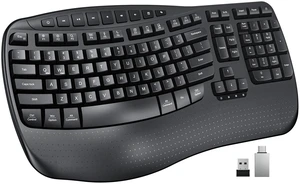 Wireless Ergonomic Keyboard with Wave Keys and Wrist Rest - Black | Firm wrist rest, 2.4G USB-A receiver, USB-C adapter included, full-size layout, compatible with Windows, Mac, PC, laptop Wireless Ergonomic Keyboard with Wave Keys and Wrist Rest - Black | Firm wrist rest, 2.4G USB-A receiver, USB-C adapter included, full-size layout, compatible with Windows, Mac, PC, laptop
