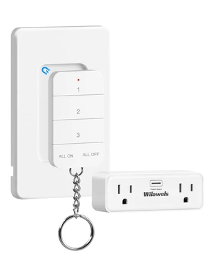 Remote Control Outlet with 2 Independent Control Sockets, Wireless Light Switch, Expandable Remote Outlet Switch for Christmas Tree Lights, String Lights, 15A/1875W/125V, FCC Listed Remote Control Outlet with 2 Independent Control Sockets, Wireless Light Switch, Expandable Remote Outlet Switch for Christmas Tree Lights, String Lights, 15A/1875W/125V, FCC Listed