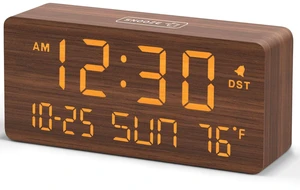 Wooden Digital Alarm Clocks for Bedrooms with Date & Day of Week | Living Room Desk Clock, Temperature, USB Port, Dimmer Wheel, Adjustable Volume, Auto DST, Office Wood Decor (Plug-in) Wooden Digital Alarm Clocks for Bedrooms with Date & Day of Week | Living Room Desk Clock, Temperature, USB Port, Dimmer Wheel, Adjustable Volume, Auto DST, Office Wood Decor (Plug-in)