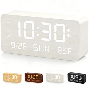 Wooden Digital Alarm Clock for Bedroom Desk Clock with Date, Day of Week, Temperature, Dual Alarms, Dimmer, USB Port Charge, DST, Adjustable Volume for Living Room/Office Wood Decor (White) Wooden Digital Alarm Clock for Bedroom Desk Clock with Date, Day of Week, Temperature, Dual Alarms, Dimmer, USB Port Charge, DST, Adjustable Volume for Living Room/Office Wood Decor (White)