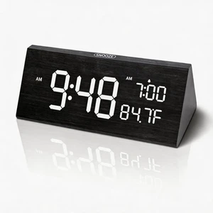 Wooden Digital Alarm Clock, Electric Clocks with Dual USB Port, Large Numbers, Temperature Display, Brightness Dimmer, Sound-Activated Display, Snooze, 12/24H, Black Wooden Digital Alarm Clock, Electric Clocks with Dual USB Port, Large Numbers, Temperature Display, Brightness Dimmer, Sound-Activated Display, Snooze, 12/24H, Black