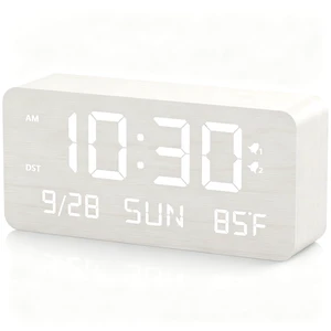 Andoolex Wooden Digital Alarm Clock for Bedroom Desk Clock with Date, Day of Week, Temperature, Dual Alarms, Dimmer, USB Port Charge, DST, Adjustable Volume for Living Room/Office Wood Decor (White) Andoolex Wooden Digital Alarm Clock for Bedroom Desk Clock with Date, Day of Week, Temperature, Dual Alarms, Dimmer, USB Port Charge, DST, Adjustable Volume for Living Room/Office Wood Decor (White)