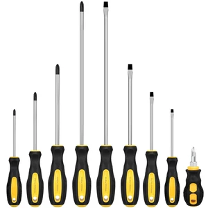 9pcs Magnetic Screwdrivers Set, Including 12in Phillips and Slotted | with Non-Slip Cushioned Handle Grip 9pcs Magnetic Screwdrivers Set, Including 12in Phillips and Slotted | with Non-Slip Cushioned Handle Grip