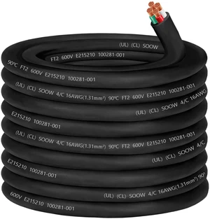 100ft 16/4 SOOW Cable 16AWG Portable Power Cable,10A 16/4 SO Cord SOOW Wire | 600V 16 Gauge 4 Conductor Wire Extension Cord for Portable Light,Outdoor Speaker,Small Machinery,HAVC System 100ft 16/4 SOOW Cable 16AWG Portable Power Cable,10A 16/4 SO Cord SOOW Wire | 600V 16 Gauge 4 Conductor Wire Extension Cord for Portable Light,Outdoor Speaker,Small Machinery,HAVC System