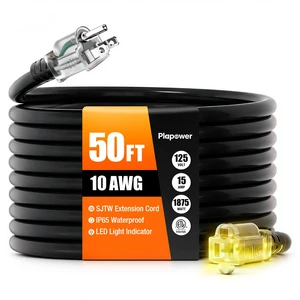 10/3 Gauge Outdoor Extension Cord 50 FT Heavy Duty Waterproof Black | 10/3 Gauge Heavy Duty 3 Prong Power Cord with Lighted Indicator End, 15A 1875W SJTW, ETL Listed, Great for Lawn/Garden/Home 10/3 Gauge Outdoor Extension Cord 50 FT Heavy Duty Waterproof Black | 10/3 Gauge Heavy Duty 3 Prong Power Cord with Lighted Indicator End, 15A 1875W SJTW, ETL Listed, Great for Lawn/Garden/Home