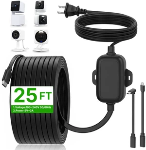 25FT Outdoor Power Adapter for WYZE Cam Pan V4/ V3/ Duo Cam Pan, Cam V4/ V3/ V3 Pro/Cam OG, IP67 Waterproof Extra Long Extension Cable Flat Power Cord for WYZE Camera, Replace for WYZE Plug 25FT Outdoor Power Adapter for WYZE Cam Pan V4/ V3/ Duo Cam Pan, Cam V4/ V3/ V3 Pro/Cam OG, IP67 Waterproof Extra Long Extension Cable Flat Power Cord for WYZE Camera, Replace for WYZE Plug