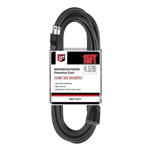 15 Ft Heavy Duty Outdoor Extension Cord, 12/3 SJTW Black 3-Prong | 12 AWG 3-Wire Grounded Plug | Indoor & Outdoor | Lawn, Garden & Appliance Use 15 Ft Heavy Duty Outdoor Extension Cord, 12/3 SJTW Black 3-Prong | 12 AWG 3-Wire Grounded Plug | Indoor & Outdoor | Lawn, Garden & Appliance Use
