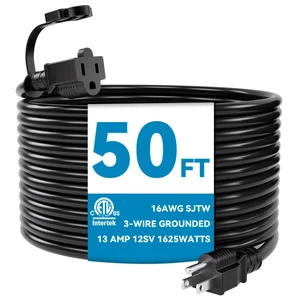 50 Feet Outdoor Extension Cord, SJTW 16AWG/13A Grounded Outlet Cord | NEMA 5-15P to NEMA 5-15R, Heavy Duty Power Cord For Home Office Use, ETL Listed 50 Feet Outdoor Extension Cord, SJTW 16AWG/13A Grounded Outlet Cord | NEMA 5-15P to NEMA 5-15R, Heavy Duty Power Cord For Home Office Use, ETL Listed