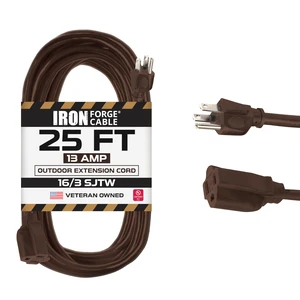 16 Gauge Heavy Duty Brown Extension Cord, 25 Ft - SJTW | 16/3 SJTW Cable, 3 Prong Grounded Plug, 13 Amp - For Landscaping, Leaf Blowers, Lights, Appliances 16 Gauge Heavy Duty Brown Extension Cord, 25 Ft - SJTW | 16/3 SJTW Cable, 3 Prong Grounded Plug, 13 Amp - For Landscaping, Leaf Blowers, Lights, Appliances
