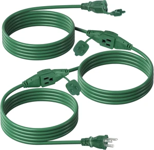 25 ft Outdoor Extension Cord w/3 Inline Outlets 16/3 Gauge, SJTW Green for Landscaping & Holiday Decorations, Grounded, ETL Listed 25 ft Outdoor Extension Cord w/3 Inline Outlets 16/3 Gauge, SJTW Green for Landscaping & Holiday Decorations, Grounded, ETL Listed