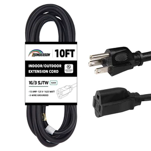 10 Ft Black Outdoor Extension Cord, 16 Gauge Heavy Duty Power Cord | 16/3 SJTW Cable, 3 Prong Grounded Plug, Durable Outdoor Jacket, Ideal for Holiday Lights, Garage and Garden 10 Ft Black Outdoor Extension Cord, 16 Gauge Heavy Duty Power Cord | 16/3 SJTW Cable, 3 Prong Grounded Plug, Durable Outdoor Jacket, Ideal for Holiday Lights, Garage and Garden