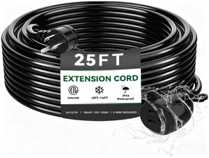 Outdoor Power Extension Cord,25 Ft,IPX6 Waterproof, Cold Weather & Fireproof, Heavy Duty 3 Prong Cable,18AWG 125V 10A,FCC/ETL Certified for Outdoor/Indoor Use Outdoor Power Extension Cord,25 Ft,IPX6 Waterproof, Cold Weather & Fireproof, Heavy Duty 3 Prong Cable,18AWG 125V 10A,FCC/ETL Certified for Outdoor/Indoor Use