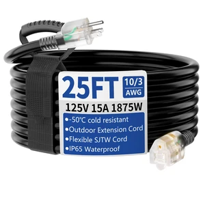 25ft Outdoor/Indoor Extension Cord with Lighted 10/3 Gauge, Black | 3 Prong, Heavy Duty, SJTW, Waterproof, Flexible Cold-Resistant extension cord for Home, Work or Construction, 15A 125V 1875W 25ft Outdoor/Indoor Extension Cord with Lighted 10/3 Gauge, Black | 3 Prong, Heavy Duty, SJTW, Waterproof, Flexible Cold-Resistant extension cord for Home, Work or Construction, 15A 125V 1875W