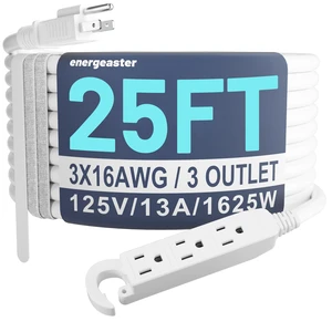 16/3 25 Ft 3 Outlet Extension Cord Outdoor/Indoor, White | Long Extension Cord with Multiple Outlets Power Strip, IP65 Waterproof, Grounded Heavy Duty, 13A 1625W 16AWG, ETL Listed 16/3 25 Ft 3 Outlet Extension Cord Outdoor/Indoor, White | Long Extension Cord with Multiple Outlets Power Strip, IP65 Waterproof, Grounded Heavy Duty, 13A 1625W 16AWG, ETL Listed