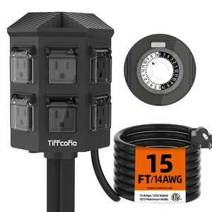 Outdoor Power Strip Waterproof, 24 Hour Mechanical Timer, 15 ft Extension Cord, 6 Grounded Outlets for Outdoor Lights, ETL Listed (15 FT) Outdoor Power Strip Waterproof, 24 Hour Mechanical Timer, 15 ft Extension Cord, 6 Grounded Outlets for Outdoor Lights, ETL Listed (15 FT)