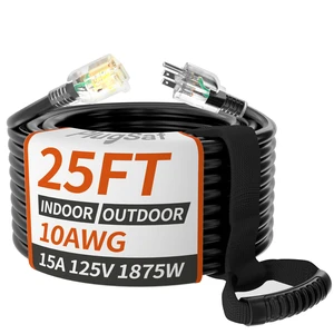 25ft 10 Gauge Waterproof Outdoor Extension Cord Lighted End, Black | Lighted Indicator 10 AWG SJTW Heavy Duty Outside 15Amp 125 Volts 1875 Watts, 3 Prong Cords Flexible Copper, IP65 ETL Listed 25ft 10 Gauge Waterproof Outdoor Extension Cord Lighted End, Black | Lighted Indicator 10 AWG SJTW Heavy Duty Outside 15Amp 125 Volts 1875 Watts, 3 Prong Cords Flexible Copper, IP65 ETL Listed