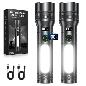 Rechargeable LED Flashlights, Super Bright High Lumens Flashlight | LCD Digital Display, 7 Modes, Zoomable, IP65 Waterproof Tactical Mini Flashlight For Camping, Hiking, Emergency 2 Pack Black Rechargeable LED Flashlights, Super Bright High Lumens Flashlight | LCD Digital Display, 7 Modes, Zoomable, IP65 Waterproof Tactical Mini Flashlight For Camping, Hiking, Emergency 2 Pack Black