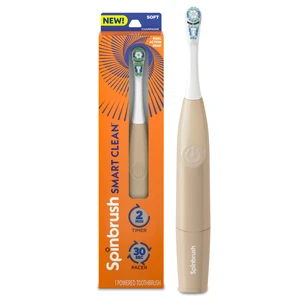 Smart Clean Battery Powered Electric Toothbrush for Adults with Dual Action Head, Pacer & Timer, Champagne, Soft Bristles, 1 Count Smart Clean Battery Powered Electric Toothbrush for Adults with Dual Action Head, Pacer & Timer, Champagne, Soft Bristles, 1 Count