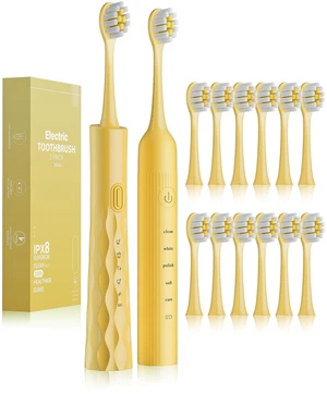 2 Pack Electric Toothbrush for Adults, USB Rechargeable Sonic Toothbrush with 12 Brush Heads, Smart Timer, 6 Modes, 2-Hour Fast Charge Last 30 Days 2 Pack Electric Toothbrush for Adults, USB Rechargeable Sonic Toothbrush with 12 Brush Heads, Smart Timer, 6 Modes, 2-Hour Fast Charge Last 30 Days