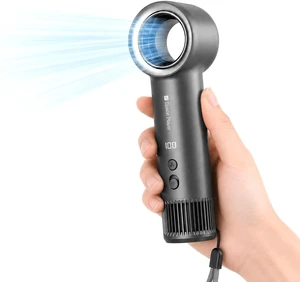 Bladeless Portable Handheld Fan, 65000RPM Turbo, Rechargeable | USB-C charging, Storm Mode, digital screen and 232g design enclosed build helps reduce hair contact for travel and outdoors Bladeless Portable Handheld Fan, 65000RPM Turbo, Rechargeable | USB-C charging, Storm Mode, digital screen and 232g design enclosed build helps reduce hair contact for travel and outdoors