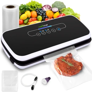 Automatic Vacuum Air Sealing System for Food Preservation with Starter Kit, Compact Design, Lab Tested, Dry & Moist Food Modes with Led Indicator Lights, Black Automatic Vacuum Air Sealing System for Food Preservation with Starter Kit, Compact Design, Lab Tested, Dry & Moist Food Modes with Led Indicator Lights, Black