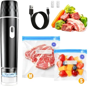 Compact Vacuum Sealer for Food, Vacuum Sealer Machine + 30 Reusable Vacuum Bags - Powerful Handheld Vacuum Food Sealer, Seal Food 12X Fresh Longer, Portable Vacuum Sealer for Kitchen Travel Meal Compact Vacuum Sealer for Food, Vacuum Sealer Machine + 30 Reusable Vacuum Bags - Powerful Handheld Vacuum Food Sealer, Seal Food 12X Fresh Longer, Portable Vacuum Sealer for Kitchen Travel Meal