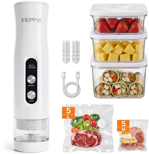 Powerful Compact Vacuum Sealer for Food with Containers & Bags | (Vacuum Sealer+3 Containers+10 Reusable Bags), Anti-Overflow Portable Handheld Food Sealer, Auto & Manual Modes, Travel Lock Powerful Compact Vacuum Sealer for Food with Containers & Bags | (Vacuum Sealer+3 Containers+10 Reusable Bags), Anti-Overflow Portable Handheld Food Sealer, Auto & Manual Modes, Travel Lock