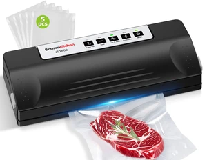 Vacuum Sealer Machine for Food Storage,Black-Silver | Multi-Functional Food Sealer, 65kPa Suction, External Vacuum System , Compact Design with 5 Vacuum Bags Vacuum Sealer Machine for Food Storage,Black-Silver | Multi-Functional Food Sealer, 65kPa Suction, External Vacuum System , Compact Design with 5 Vacuum Bags