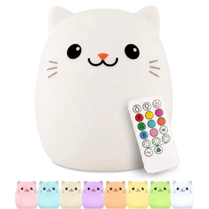 Cat Silicone Night Light for Kids, Squishy Lamp with Remote | Tap Control | Rechargeable 9-Color Changing | Nursery Nightlight for Boys & Girls | Portable Animal Lamp | USB Cord Included Cat Silicone Night Light for Kids, Squishy Lamp with Remote | Tap Control | Rechargeable 9-Color Changing | Nursery Nightlight for Boys & Girls | Portable Animal Lamp | USB Cord Included