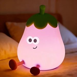Eggplant Night Light for Kids, Cute Squishy Silicone Lamp, Rechargeable LED Nightlight, 3-Level Dimmable Bedside Lamp for Bedroom Kids Room Decor, Boys and Girls Gifts Eggplant Night Light for Kids, Cute Squishy Silicone Lamp, Rechargeable LED Nightlight, 3-Level Dimmable Bedside Lamp for Bedroom Kids Room Decor, Boys and Girls Gifts