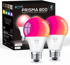 Prisma Smart Light Bulbs, Color Changing RGBW LED, 2700K, 2-Pack | A19, 800 Lumens, 60W equivalent, dimmable, works with Alexa & Google Home Prisma Smart Light Bulbs, Color Changing RGBW LED, 2700K, 2-Pack | A19, 800 Lumens, 60W equivalent, dimmable, works with Alexa & Google Home