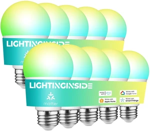 Matter Smart Light Bulbs, RGBCW Color Changing Light Bulb | Compatible with Alexa/Apple Home/Google Home/Siri/SmartThings, A19 E26 Smart Bulb, 800LM 60W, 2.4G WiFi, ETL Listed, 10 Pack Matter Smart Light Bulbs, RGBCW Color Changing Light Bulb | Compatible with Alexa/Apple Home/Google Home/Siri/SmartThings, A19 E26 Smart Bulb, 800LM 60W, 2.4G WiFi, ETL Listed, 10 Pack