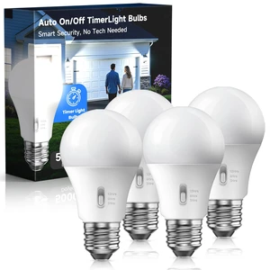 Timer Light Bulb 100W Equivalent, 13W 5000K Bright White, A19 E26 LED, 4pcs | Super Bright Daylight Bulb with Built in Timer, Auto On/Off Security Light for Porch Outdoor Indoor Bedroom, Non-Dimmable Timer Light Bulb 100W Equivalent, 13W 5000K Bright White, A19 E26 LED, 4pcs | Super Bright Daylight Bulb with Built in Timer, Auto On/Off Security Light for Porch Outdoor Indoor Bedroom, Non-Dimmable