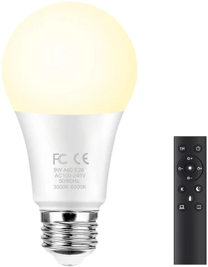 E26 A60 9W Smart LED Light Bulb with a 2.4GHz Remote Control,Color Changing Led Bulbs,Stepless Dimmable 2700K-6500K,60W Incandescent Lamp Equivalent,800Lumens,Home Decor,1 Bulb & 1 Remote E26 A60 9W Smart LED Light Bulb with a 2.4GHz Remote Control,Color Changing Led Bulbs,Stepless Dimmable 2700K-6500K,60W Incandescent Lamp Equivalent,800Lumens,Home Decor,1 Bulb & 1 Remote