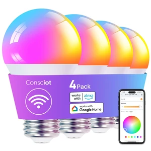 Smart LED Light Bulb, 60W Equivalent, Music Sync, Dimmable, 4 Pack | WiFi Color-Changing A19 E26 Lamp Compatible with Alexa & Google Home Smart LED Light Bulb, 60W Equivalent, Music Sync, Dimmable, 4 Pack | WiFi Color-Changing A19 E26 Lamp Compatible with Alexa & Google Home