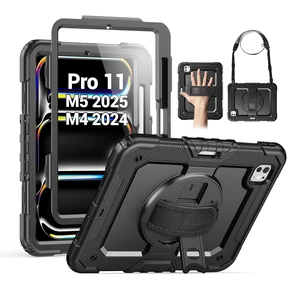 Case for iPad Pro 11 Inch M5 / M4 (2025/2024), Black | Heavy Duty Shockproof Protective, Built-in Screen Protector, 360° Rotating Stand, Hand/Shoulder Strap, Pencil Holder Case for iPad Pro 11 Inch M5 / M4 (2025/2024), Black | Heavy Duty Shockproof Protective, Built-in Screen Protector, 360° Rotating Stand, Hand/Shoulder Strap, Pencil Holder