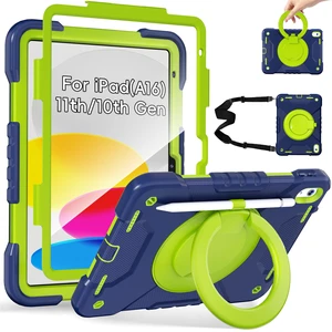 Case for iPad (A16) 11th Generation 11 inch 2025/10th Generation 10.9 inch 2022, Shockproof Cover with Screen Protector/360° Rotate Handle/Bracket/Pen Holder/Shoulder Strap (Navy+Green) Case for iPad (A16) 11th Generation 11 inch 2025/10th Generation 10.9 inch 2022, Shockproof Cover with Screen Protector/360° Rotate Handle/Bracket/Pen Holder/Shoulder Strap (Navy+Green)