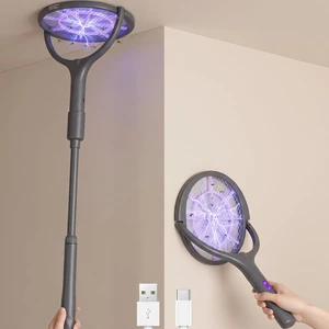 Rotating Head Electric Fly Swatter Rechargeable, 360° Swivel Mosquito Zapper Racket with Telescopic Extension Handle, Dual Mode Bug Zapper Indoor with Purple Light Attractant, T2800V Safe Grid Rotating Head Electric Fly Swatter Rechargeable, 360° Swivel Mosquito Zapper Racket with Telescopic Extension Handle, Dual Mode Bug Zapper Indoor with Purple Light Attractant, T2800V Safe Grid