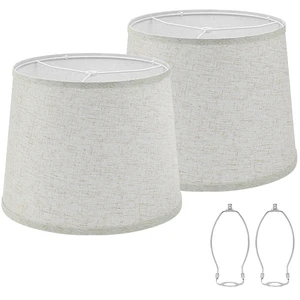 2 Pack Drum Lampshades, 11" Top x 13" Bottom x 10" High, Beige Lamp Shades | Medium Replacement Lamp Shades for Table/Floor/Wall Lamp, Farmhouse Line Lampshades, Spider Fitter, Easy Assembly Required 2 Pack Drum Lampshades, 11" Top x 13" Bottom x 10" High, Beige Lamp Shades | Medium Replacement Lamp Shades for Table/Floor/Wall Lamp, Farmhouse Line Lampshades, Spider Fitter, Easy Assembly Required