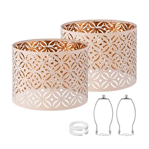 Drum Lampshades for Table Lamps, Pink Lampshades Set of 2, 13" Top x13" Bottom x 10" High, Lampshades with Flower Carved for floor lamps, Natural Fabric Handcrafted with Easy Assembly Drum Lampshades for Table Lamps, Pink Lampshades Set of 2, 13" Top x13" Bottom x 10" High, Lampshades with Flower Carved for floor lamps, Natural Fabric Handcrafted with Easy Assembly