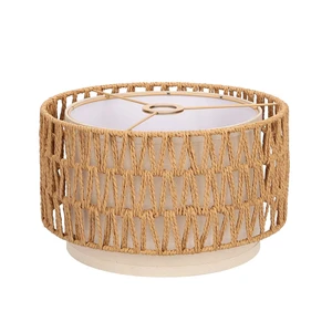 Boho Rattan Lamp Shade, 12.6" Top x 12.6" Bottom x 7.68" High, Natural Rattan & Linen Double Layer Lamp Shades for Floor Lamps Table Lamps Chandelier, UNO Fitter Lampshade Replacement, Easy Assembly Boho Rattan Lamp Shade, 12.6" Top x 12.6" Bottom x 7.68" High, Natural Rattan & Linen Double Layer Lamp Shades for Floor Lamps Table Lamps Chandelier, UNO Fitter Lampshade Replacement, Easy Assembly